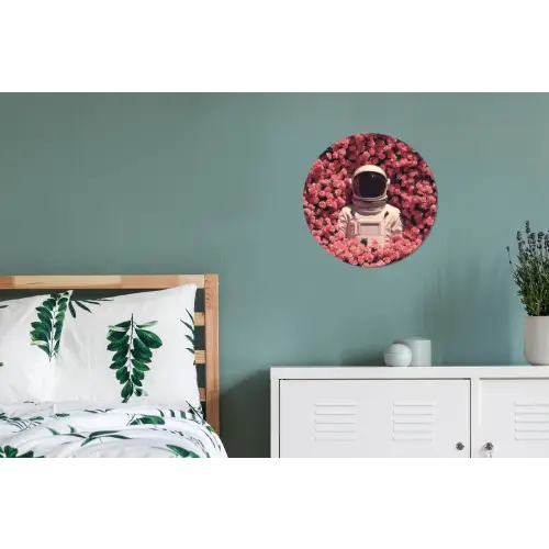 Bloemen - Roze - Astronaut Wandcirkel aluminium klein -slaapkamer