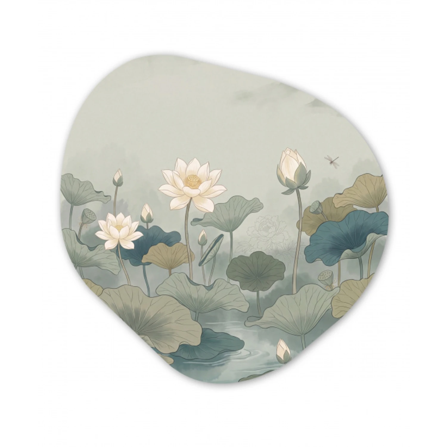 Lotus - Bloemen - Groen Wandcirkel Organisch Forex 3mm klein -3d