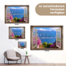 Doorkijk - Berg - Landschap - Uitzicht - Meer tuinposter los doek klein -Xsfeer9_DE