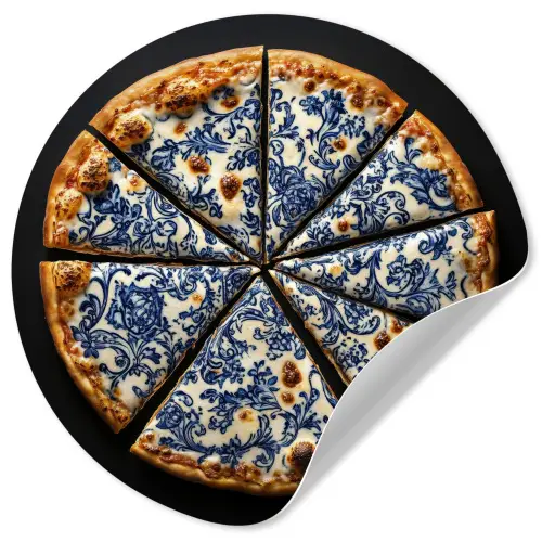 Pizza - Eten - Delftsblauw Wandcirkel behangsticker klein -3d