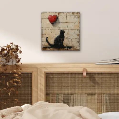 Street art - Kat - Ballon - Graffiti - Banksy aluminium wit klein -sfeer3