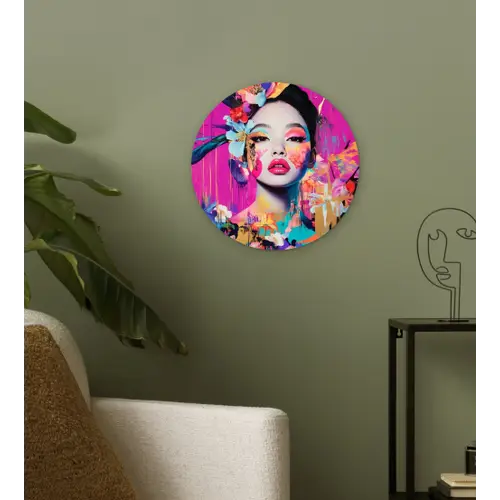 Vrouw - Portret - Abstract - Paars Wandcirkel plexiglas klein -sfeer3