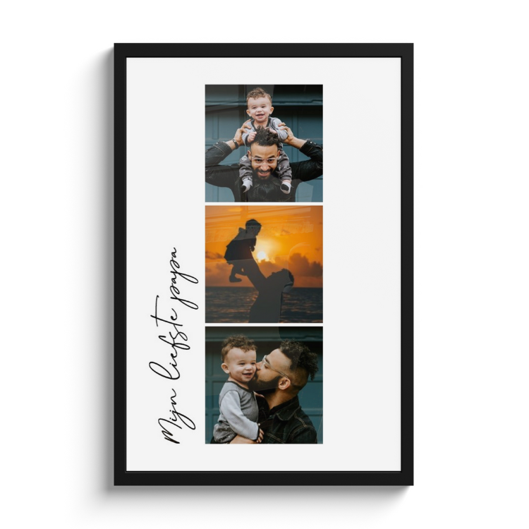 Een fotocollage in lijst met de tekst 'Mijn liefste papa'.