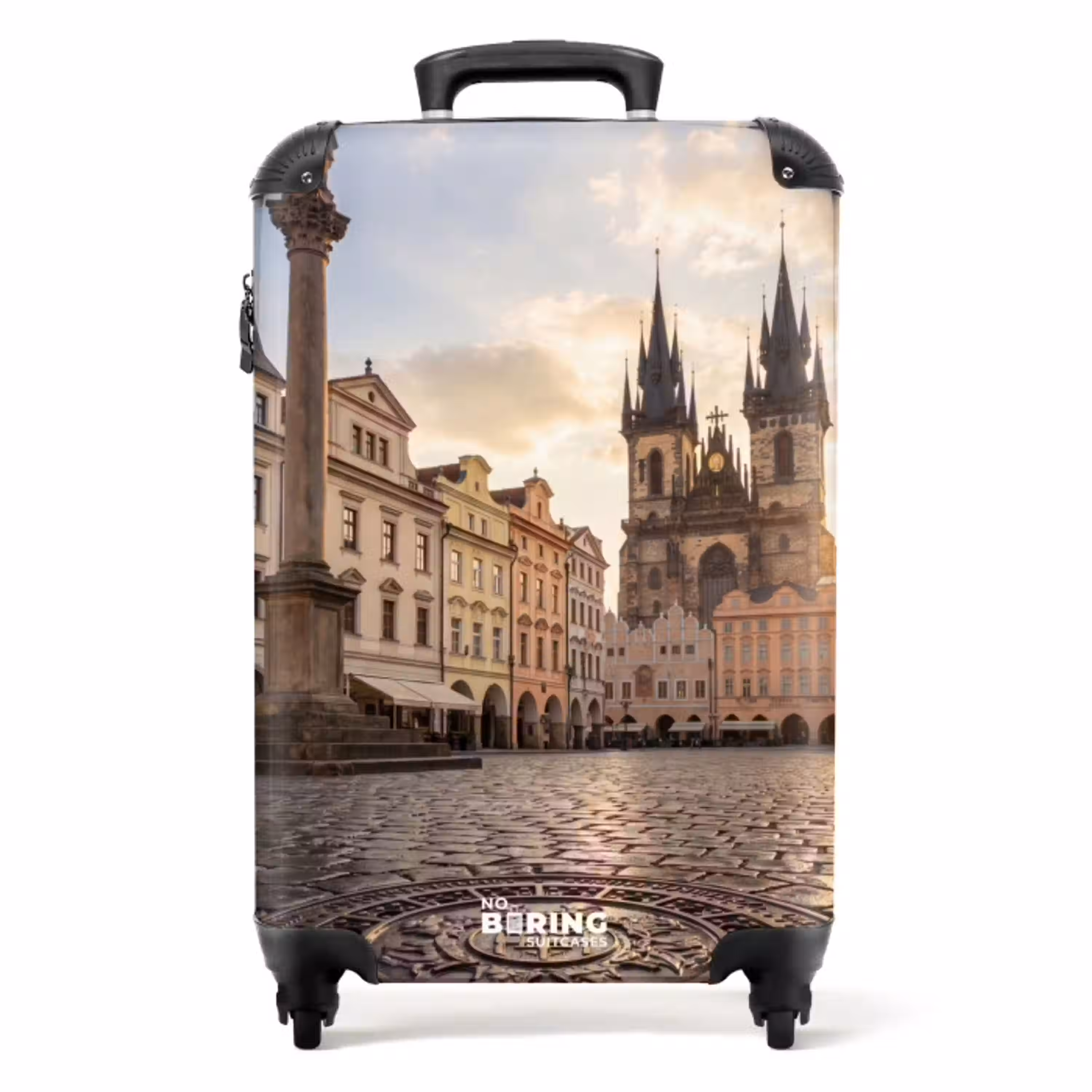 Stad - Praag - Ochtend - Architectuur - Goud NBS - Handbagage koffer - Volwassenen Unisex middel -productfoto_recht