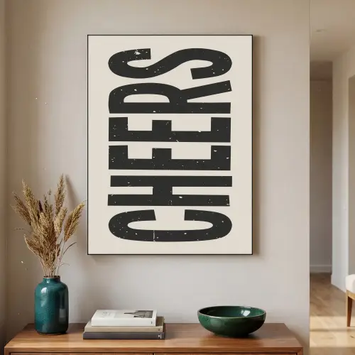 Cheers - Japandi - Zwart - Letters Textielframe - compleet frame klein -sfeer1