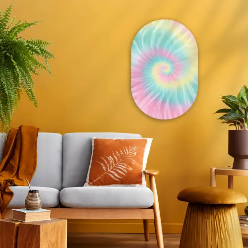 Pasteltinten - Tie dye - Roze Wandcirkel Ovaal Forex klein -sfeer4