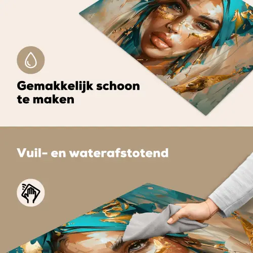 Vrouw - Portret - Goud - Luxe - Blauw Inductie beschemer met haakjes klein -ky-schoon-nl