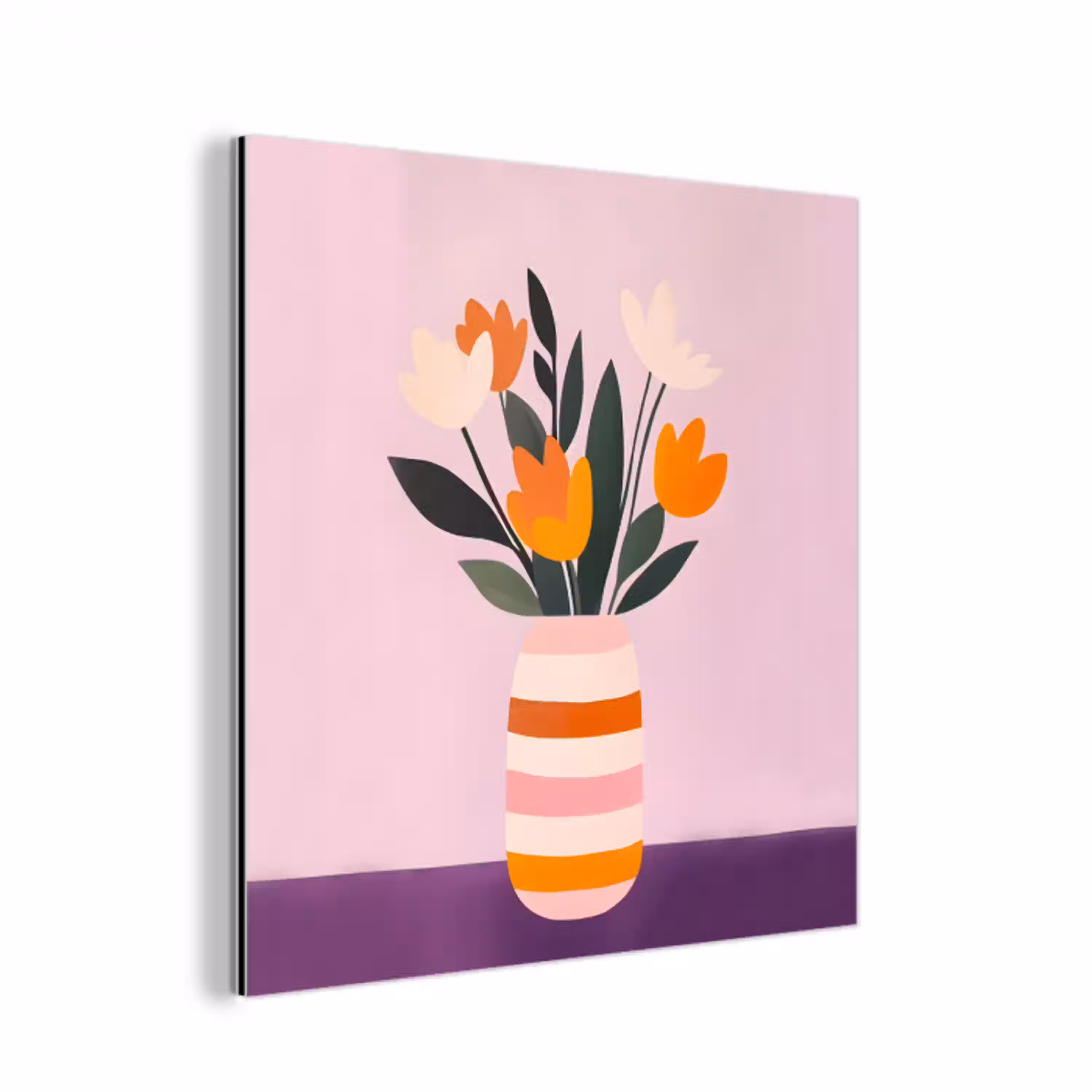 Tulpen - Vaas - Strepen - Paars aluminium wit klein -3d