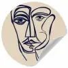 Minimalistisch - Lijnillustratie - Beige - Donkerblauw Wandcirkel behangsticker klein -3d