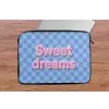 Sweet dreams - Vierkanten - Roze - Blauw laptophoes neopreen klein -tafel