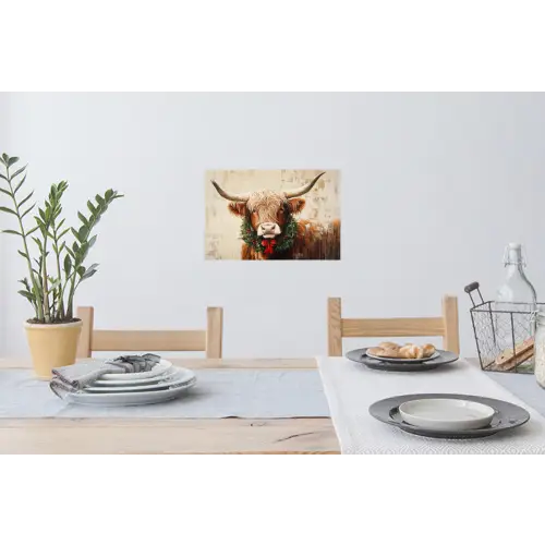 Kerst - Schotse Hooglander - Bruin - Krans Muursticker klein -eettafel