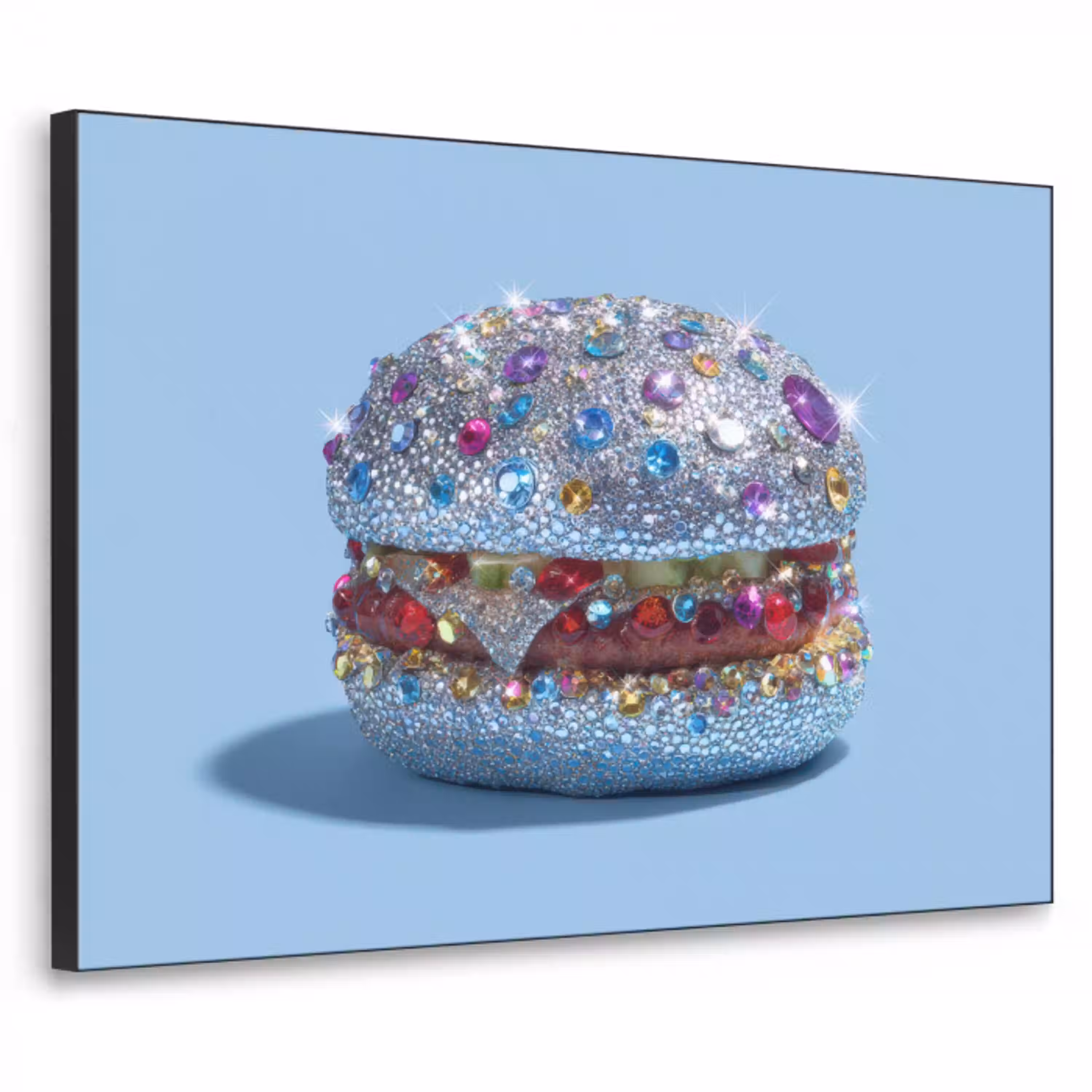 Glitters - Hamburger - Blauw Textielframe - compleet frame klein -3d