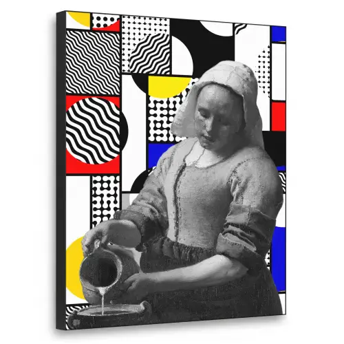 Collage - Mondriaan - Melkmeisje Textielframe zwart klein -3d
