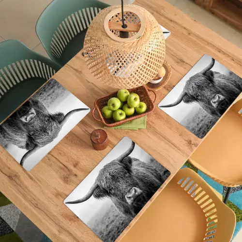 Schotse hooglander - Zwart - Wit - Gras Placemat vinyl groot -zzsfeer5_Kitchenyeah-website