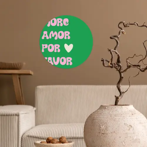 Amor - Valentijn - Groen - Tekst Wandcirkel behangsticker klein -sfeer1