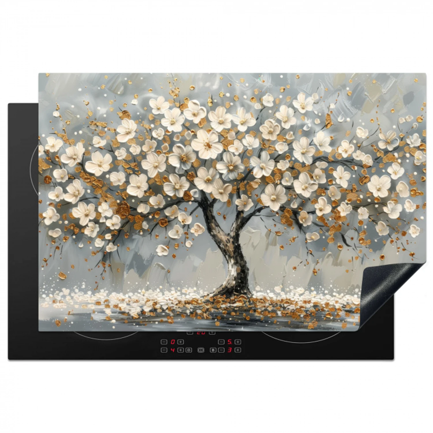 Levensboom - Goud - Wit Inductie beschermer vinyl 3mm klein -3d