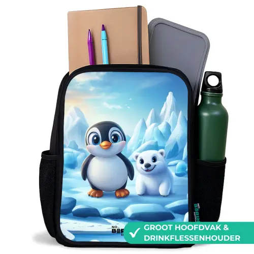 Pinguïn en ijsbeertje op ijsschotsen Rugzak - Zwart middel -inhoud_NL
