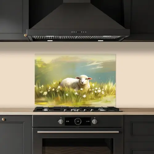 Schaap - Weide - Groen keuken achterwand spatscherm klein -sfeer1