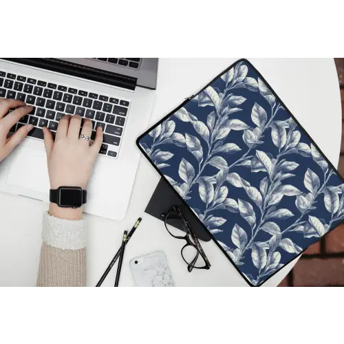 Botanisch - Patroon - Blauw laptophoes neopreen klein 279 -bureau