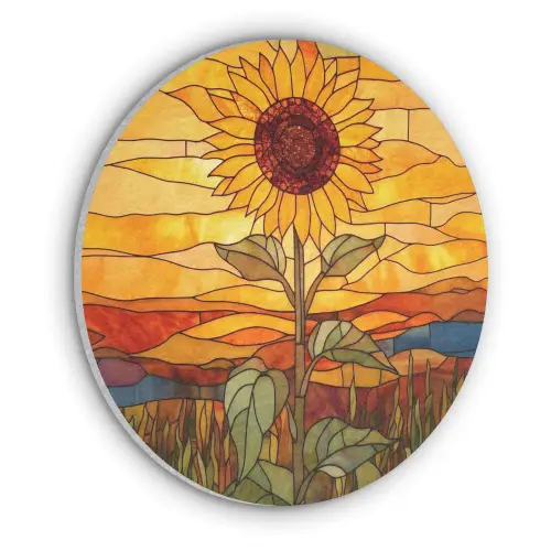 Zonnebloem - Mozaïek - Zonsondergang - Geel Akoestische PET Vilt - Rond klein -3d