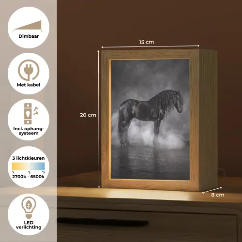 Paard - Magisch - Zwart Light Box met kabel (Tafellamp) klein -USP_NL