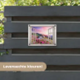 Bergen - Landschap - Doorkijk - Bloemen - Avond - Roze tuinposter los doek klein -sfeer3