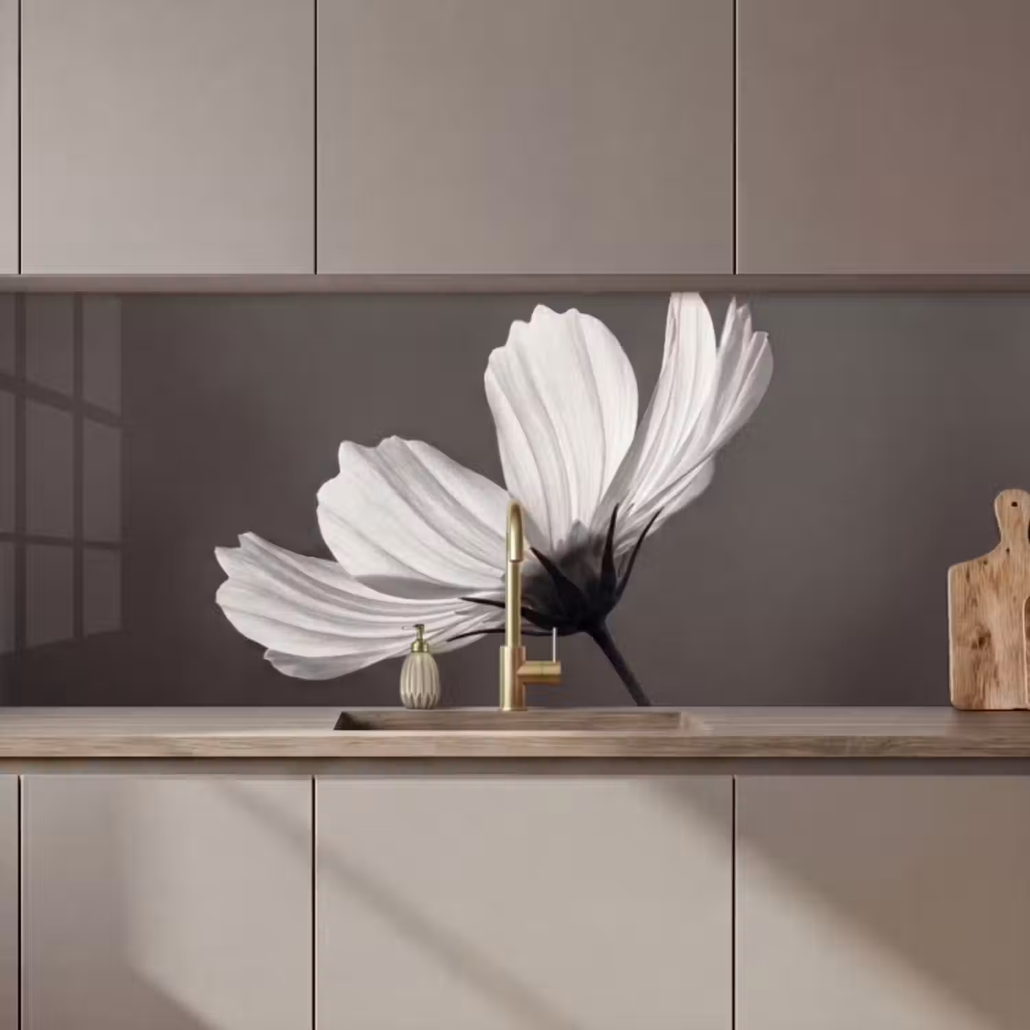 Küchenrückwand - Blume - Minimalistisch - Schwarz - Weiß