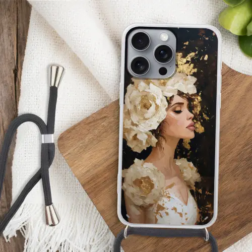 Abstract - Vrouw - Bloemen - Wit Hoesje iPhone 16 Pro Max met koord klein -sfeer4