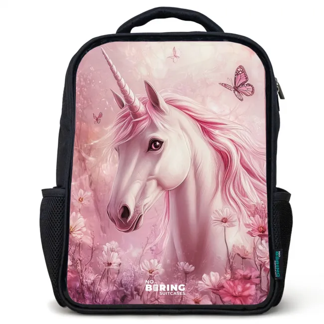 Sac à dos enfant - Noir - Licorne - Rose - Papillons - Fleurs