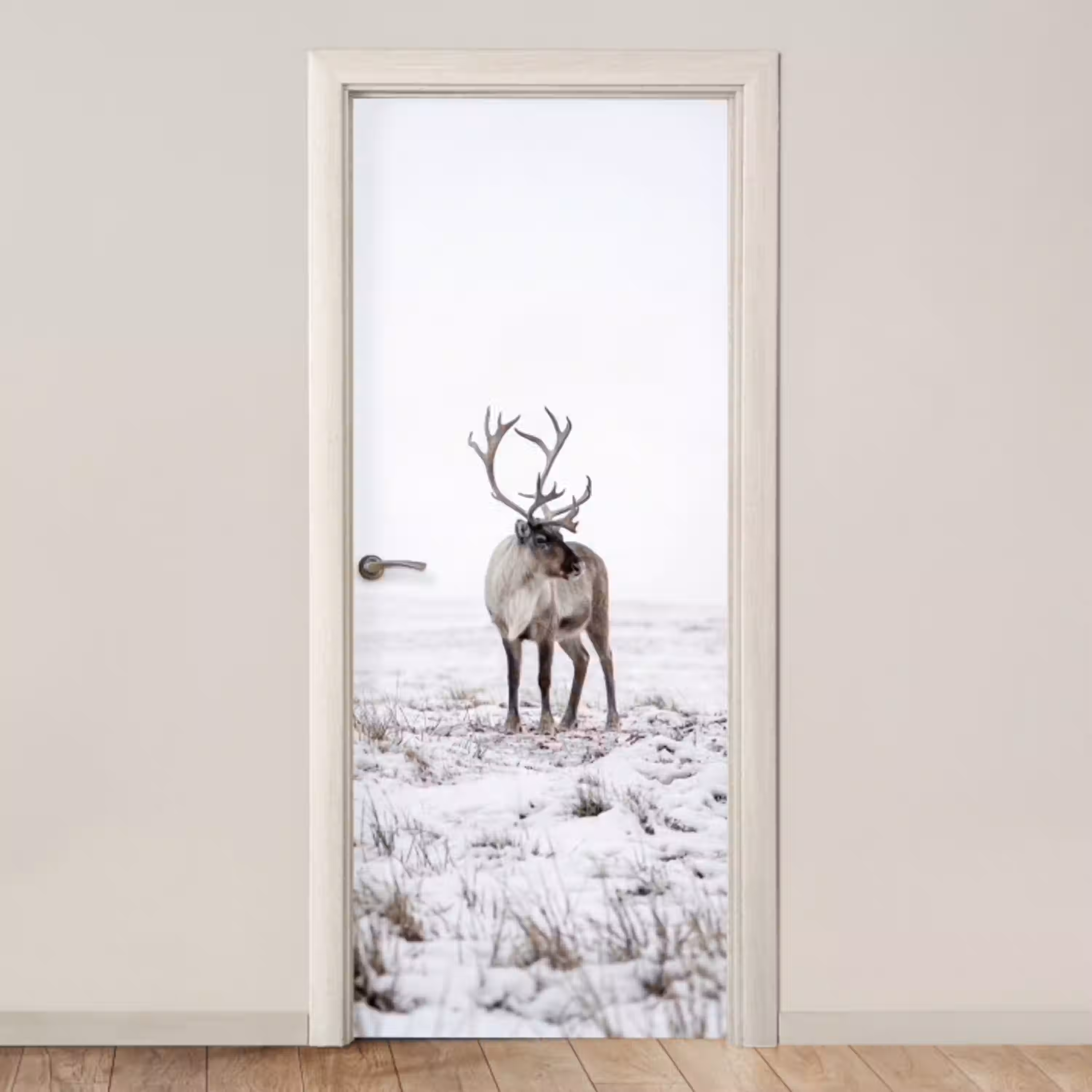 Rendier - Gewei - Sneeuw - Winter deurposter klein -3d_beige