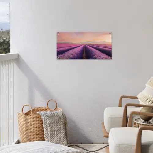Lavendelveld - Zonsondergang - Paars - Bloemen tuinposter los doek klein -sfeer8