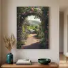 Doorkijk - Landschap - Bloemen - Rozenboog - Natuur Textielframe zwart klein -sfeer1