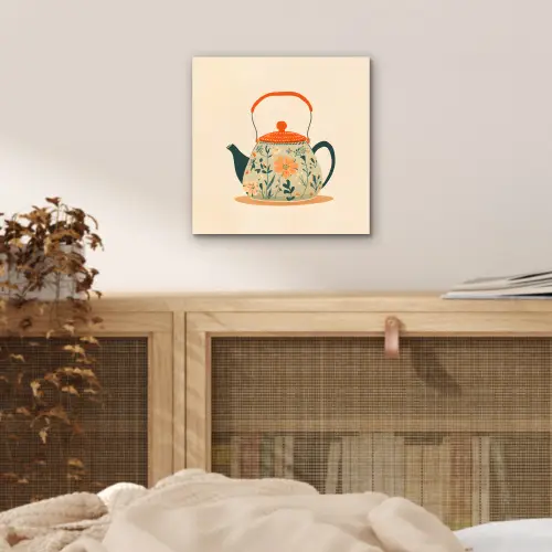 Oranje - Theepot - Bloemen - Bladeren aluminium wit klein -sfeer3