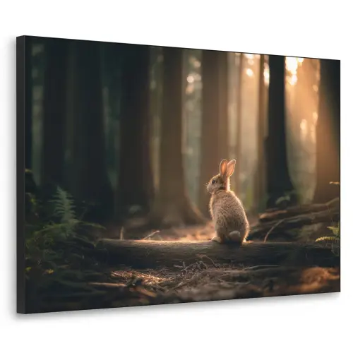 Konijn - Bos - Zonnestralen Textielframe zwart klein -3d