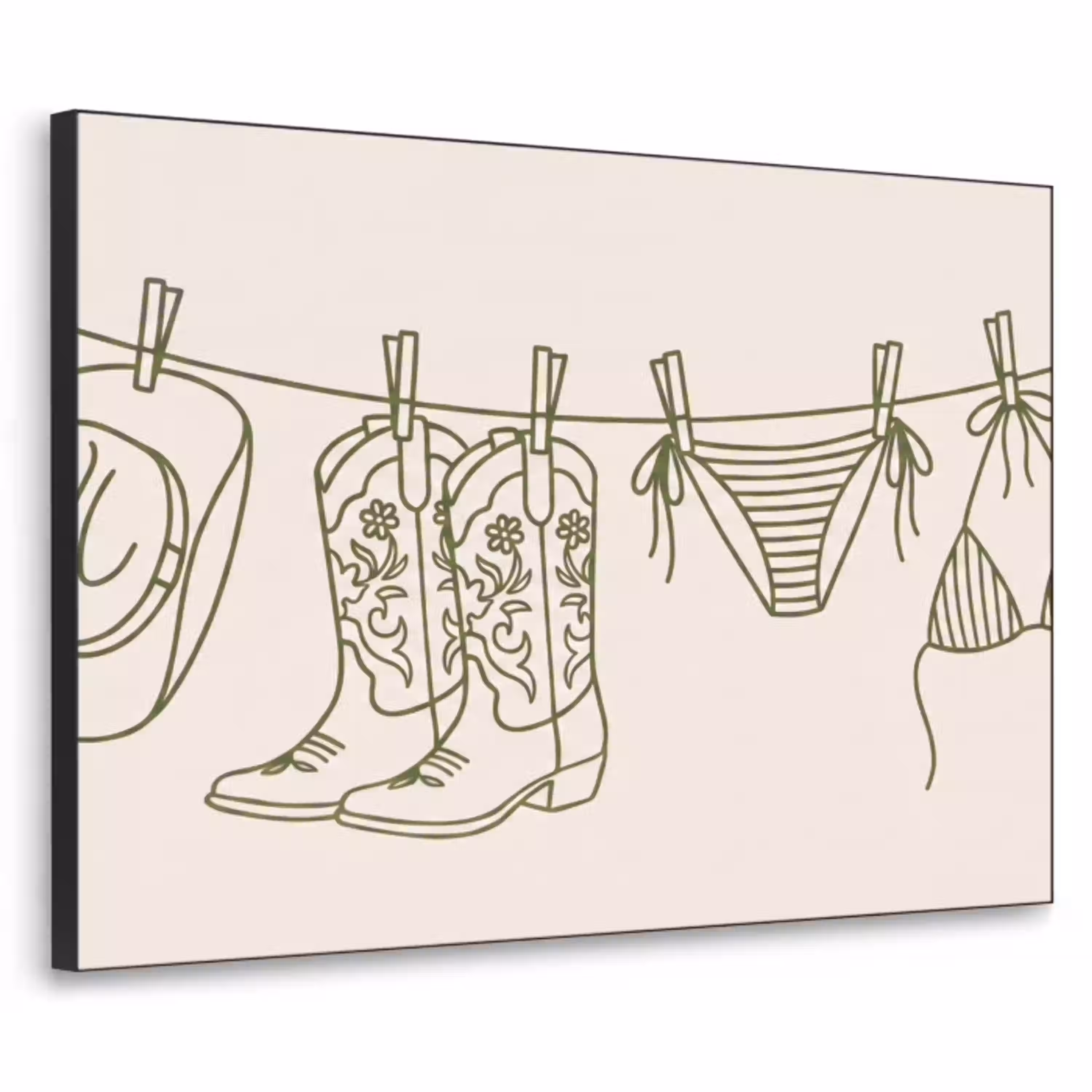 Kleding - Waslijn - Zomer - Lijntekening - Groen Textielframe zwart klein -3d