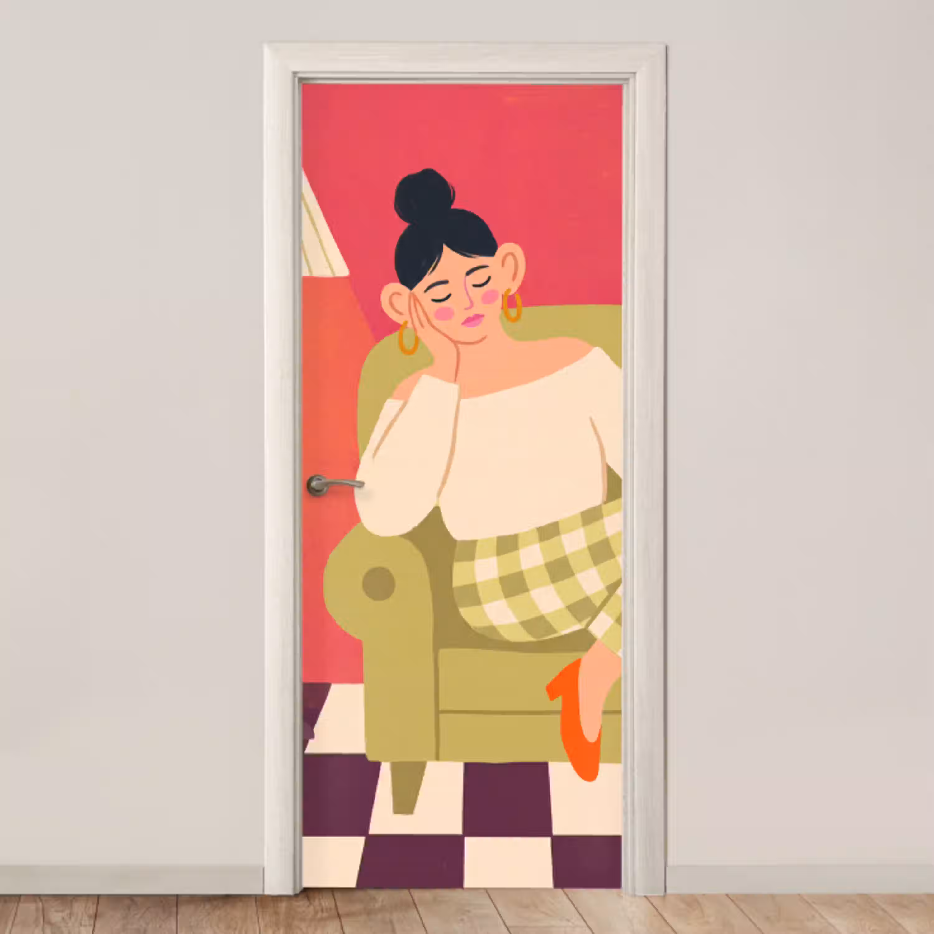 Vrouw - Rust - Interieur - Modern - Kunst deurposter klein -3d_beige