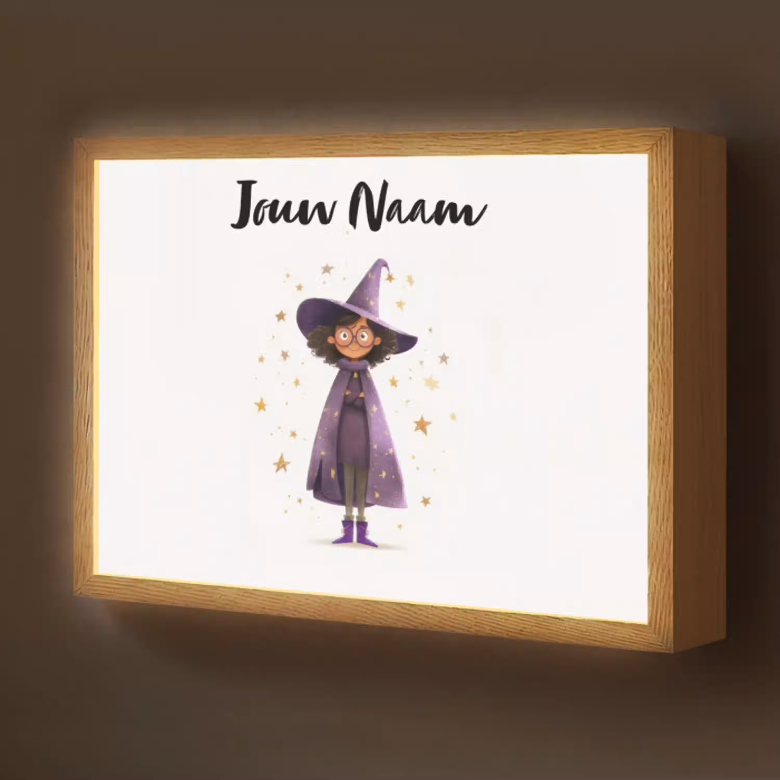 Heks - Paars - Sterren - Heksenhoed Light Box met batterij (Wandlamp kind) middel -z3d_website