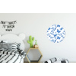 Vlinder - Bloemen - Blauw Wandcirkel aluminium klein 190 -kinderkamer