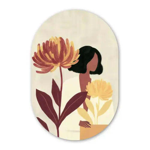 Vrouw - Minimalistisch - Bloem Wandcirkel Ovaal Glas middel -3d