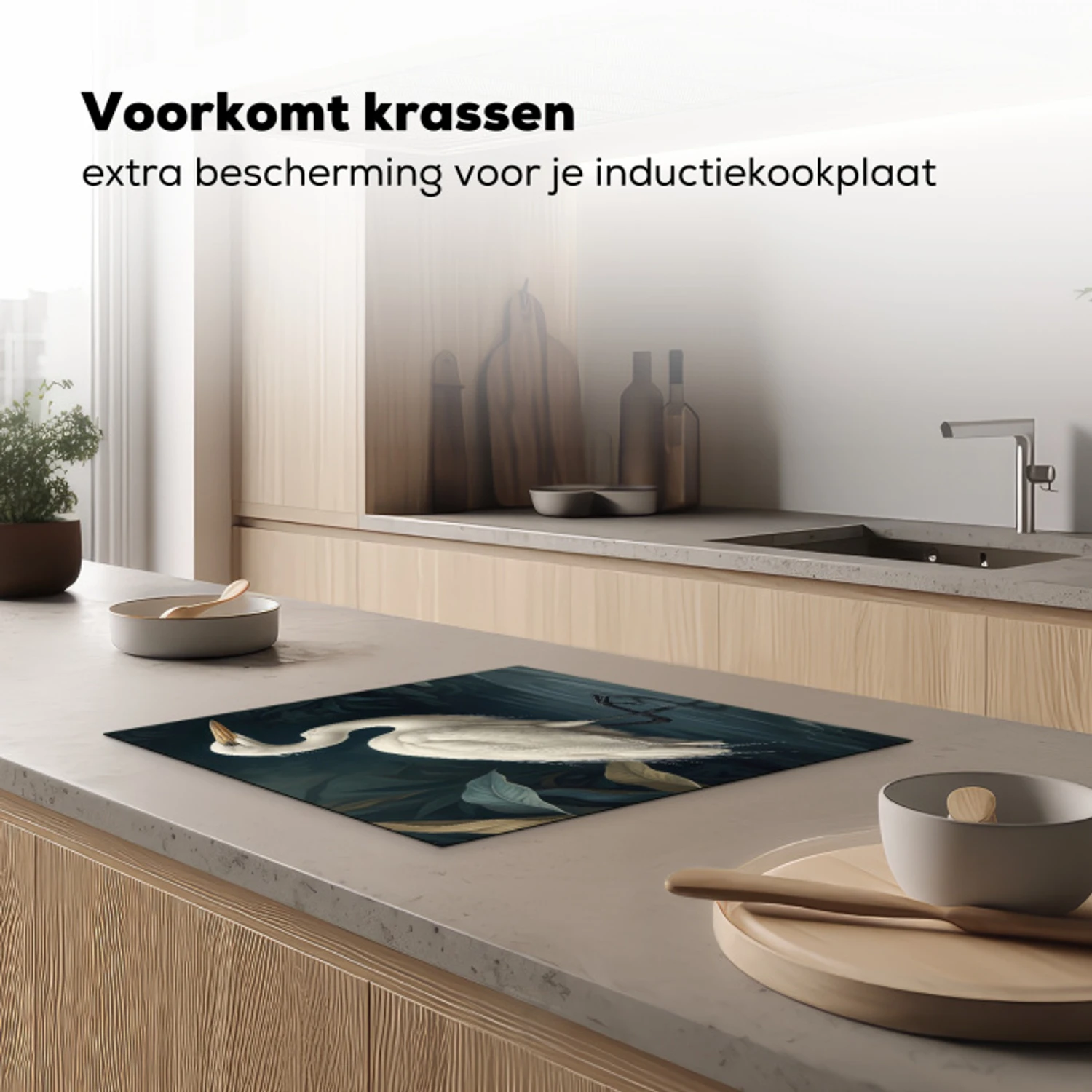 Reiger - Water - Natuur - Modern - Wit Inductie beschermer vinyl 3mm middel -sfeer1