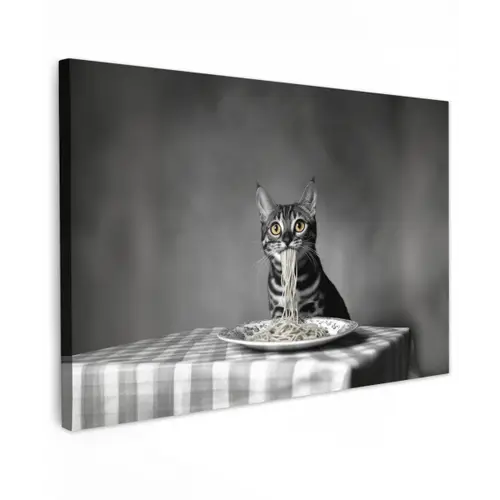 Bengaal - Kat - Tafelkleed - Zwart - Wit - Dier canvas 2cm klein -z3d