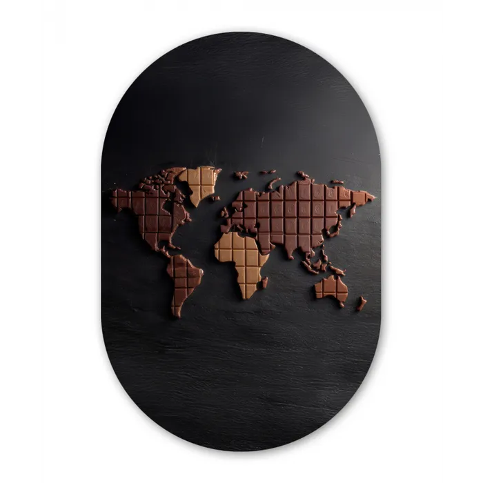 Wereldkaart - chocola - Smakelijke uitstraling Wandcirkel Ovaal Glas middel -3d