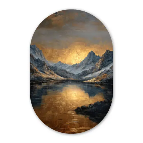Berglandschap met Gouden Zonsondergang Wandcirkel Ovaal Forex klein -3d