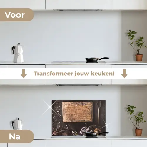 Stilleven met Snijplank keuken achterwand spatscherm klein -voor_na_NL