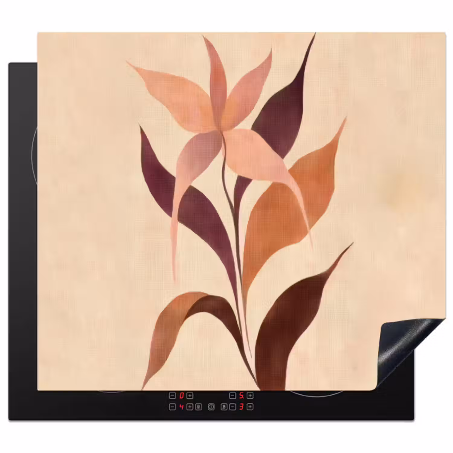 Inductie beschermer - Minimalistisch - Bloem - Bladeren - Beige