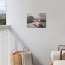 Flamingo - Roze - Meer - Bergen tuinposter los doek klein -sfeer8