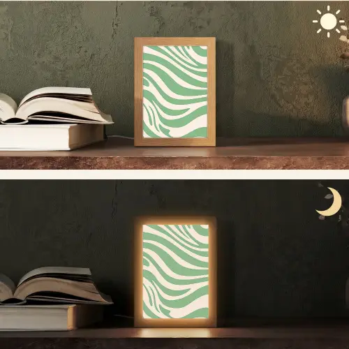 Zebrapatroon - Groen - Retro Light Box met kabel (Tafellamp) klein -sfeer3