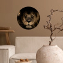 Leeuw - Dieren - Zwart - Portret Wandcirkel behangsticker klein -sfeer1