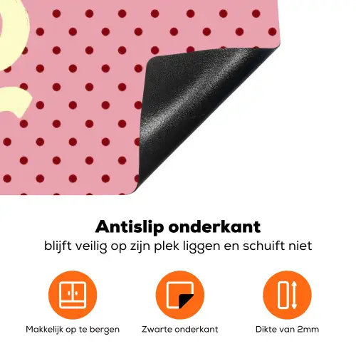 Bonjour - Stippen - Roze- Geel Inductie beschermer vinyl 3mm klein -zzzzzzz-td-onderkant