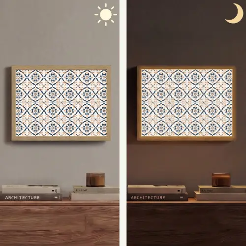 Bladvorm - Patroon - Kleurrijk Light Box met batterij (Wandlamp) middel 907 -sfeer3